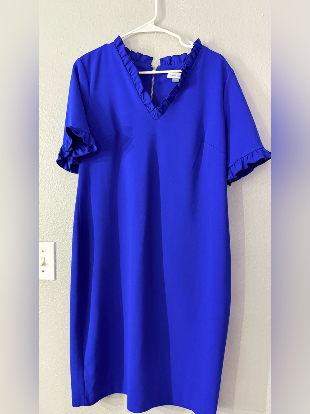 Calvin Klein Cobalt Blue Ruffle Neck Dress